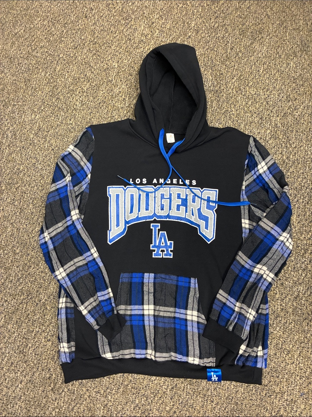 Los Angeles Dodgers Black & Blue Plaid Sleeve Pullover Hoodie